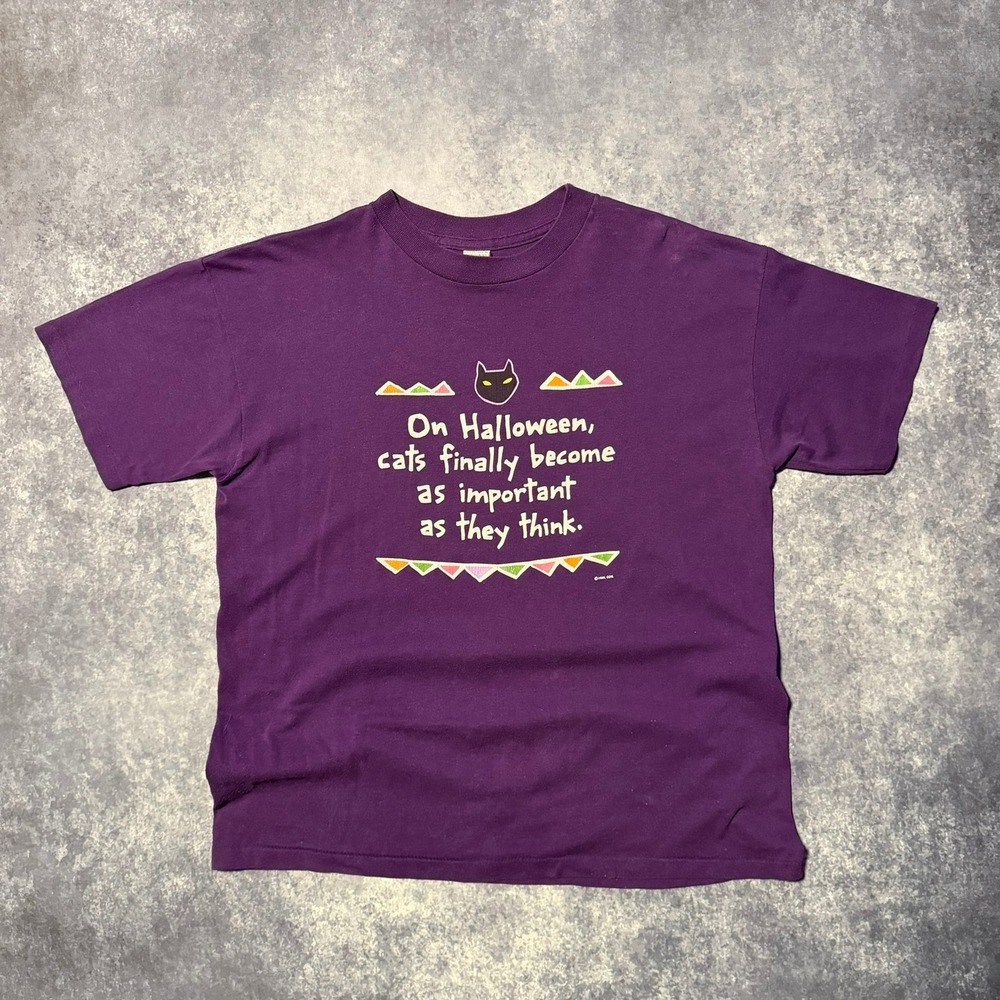 Vintage Hallmark Halloween Cat T-Shirt Womens XL Purple Single Stitch Made USA